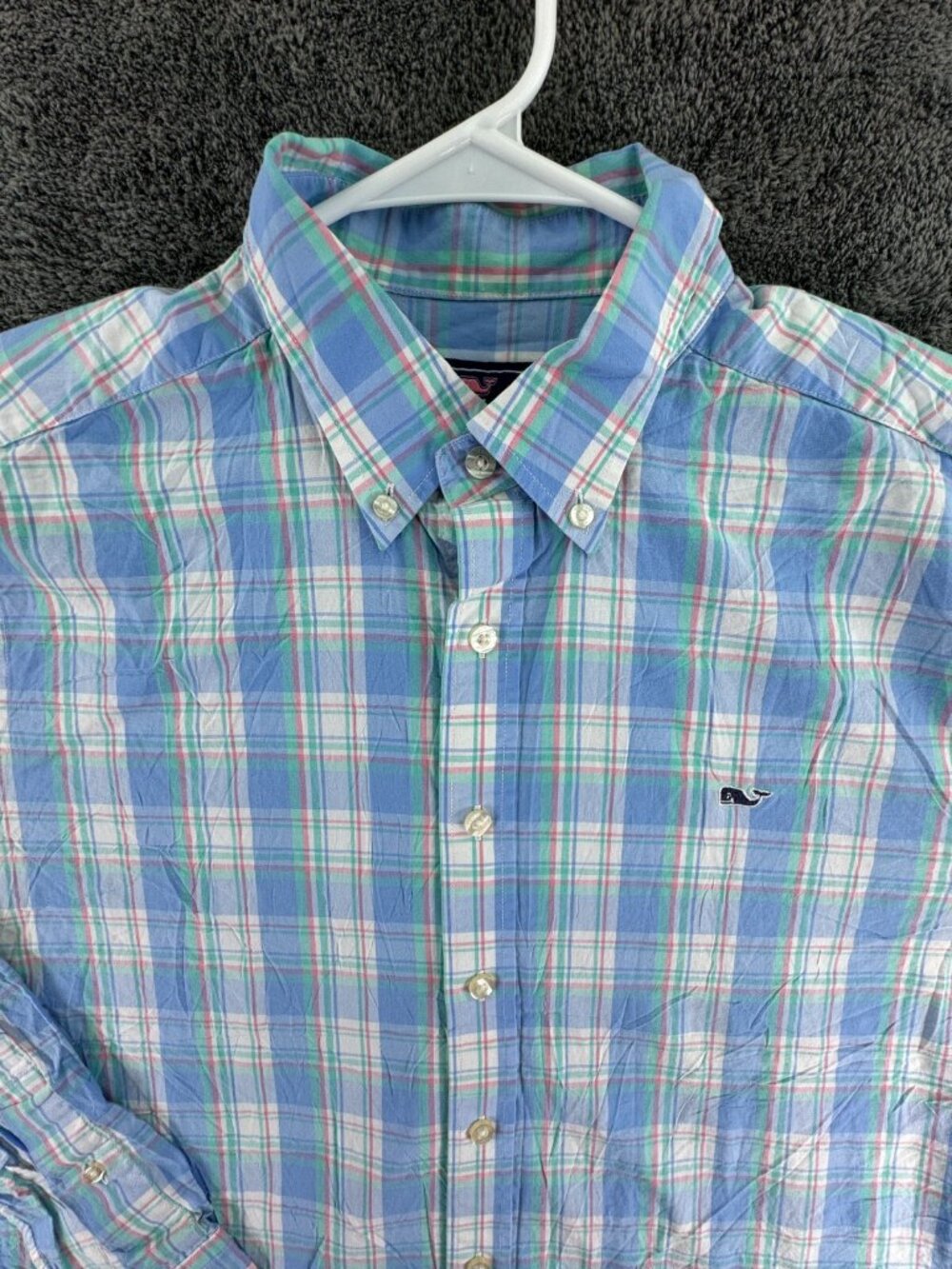 Vineyard Vines Long Sleeve Button Up Large Plaid Blue Green Slim Fit Whale Shirt